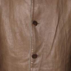 Pre Owned Giorgio Armani Khaki Leather Jacket XXXL