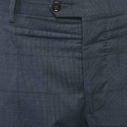 Giorgio Armani Navy Blue Prince of Wales Wool Trousers XL