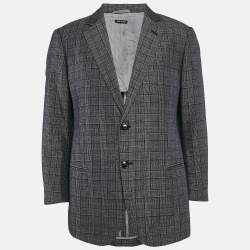 Giorgio Armani Navy Blue Prince Of Wales Checked Wool Blazer XXXL