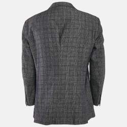 Giorgio Armani Navy Blue Prince Of Wales Checked Wool Blazer XXXL