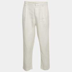 Giorgio Armani White Linen Regular Fit Trousers M