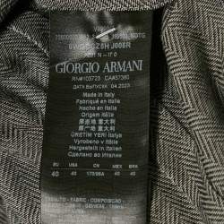 Giorgio Armani Grey Herringbone Cotton Blend Zip-Up Shirt M