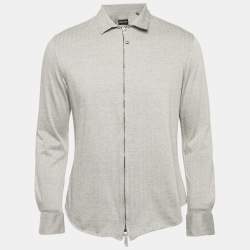 Giorgio Armani Grey Herringbone Cotton Blend Zip-Up Shirt M