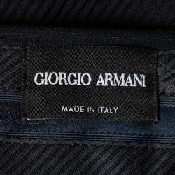 Giorgio Armani Navy Blue Ribbed Wool Pleated Pants M