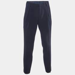 Giorgio Armani Navy Blue Ribbed Wool Pleated Pants M