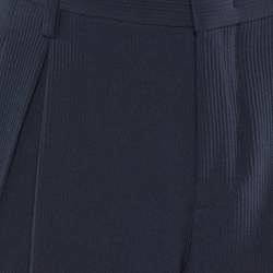 Giorgio Armani Navy Blue Ribbed Wool Pleated Pants M