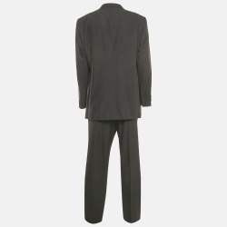 Pre Owned Giorgio Armani Black Pinstripe Wool Blend Regular Fit Suit 5XL