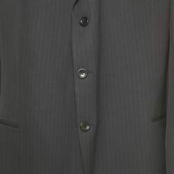 Pre Owned Giorgio Armani Black Pinstripe Wool Blend Regular Fit Suit 5XL