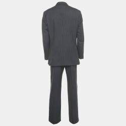Pre Owned Giorgio Armani Navy Blue Striped Wool Tailored Suit XXL