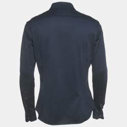 Pre Owned Giorgio Armani Navy Blue Cotton Zip-Up Shirt M