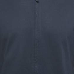 Pre Owned Giorgio Armani Navy Blue Cotton Zip-Up Shirt M