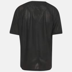 Pre Owned Giorgio Armani Black Mesh Logo Patch Detail Crew Neck T-Shirt XXXL