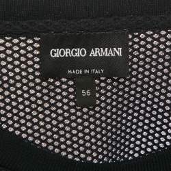 Pre Owned Giorgio Armani Black Mesh Logo Patch Detail Crew Neck T-Shirt XXXL