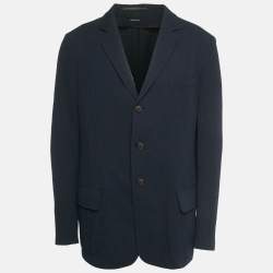 Pre Owned Giorgio Armani Navy Blue Patterned Crepe Single Breasted Blazer XXXL