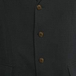 Pre Owned Giorgio Armani Navy Blue Patterned Crepe Single Breasted Blazer XXXL