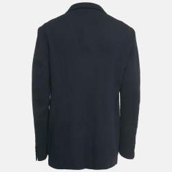 Pre Owned Giorgio Armani Navy Blue Patterned Crepe Single Breasted Blazer XXXL
