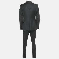 Pre Owned بدلة جورجيو أرماني صوف أسود بمقاس كبير