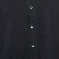 مملوكة مسبقًا قميص جورجيو أرماني قطن مجعد أزرار أمامية أزرق كحلي مقاس كبير جدًا جدًا جدًا جدًا - إكس إكس إكس إكس لارج