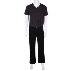 Giorgio Armani Black Velvet Chevron Pattern Pants XL