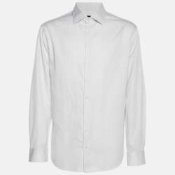 مملوكة مسبقًا قميص جورجيو أرماني قطن رمادي بأكمام طويلة مقاس كبير جدًا