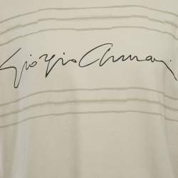 Pre Owned تي شيرت جورجيو أرماني جيرسيه أبيض بتفاصيل شعار برقبة دائرية مقاس كبير - لارج