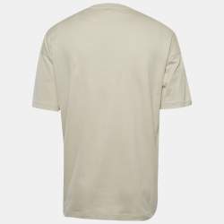 Pre Owned تي شيرت جورجيو أرماني جيرسيه أبيض بتفاصيل شعار برقبة دائرية مقاس كبير - لارج