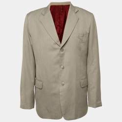 Pre Owned Giorgio Armani Grey Pinstripe Wool Blazer XL