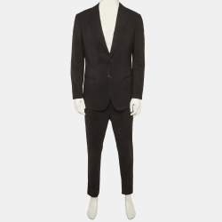 Pre Owned بدلة وبنطال جورجيو أرماني صوف أسود سوهو مقاس كبير