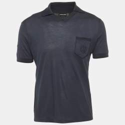 Pre Owned Giorgio Armani Navy Blue Pique Polo T-Shirt M