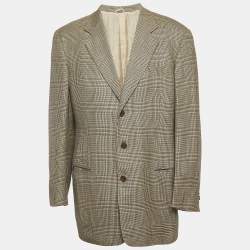 Pre Owned Giorgio Armani Beige/Black Houndstooth Regular Fit Blazer XL