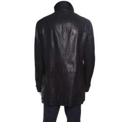 Pre Owned Giorgio Armani Black Lambskin Leather High Neck Jacket XL