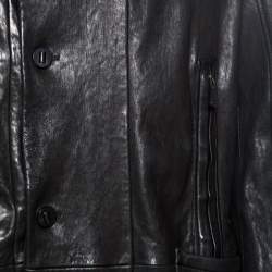 Pre Owned Giorgio Armani Black Lambskin Leather High Neck Jacket XL