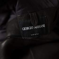 Pre Owned Giorgio Armani Black Lambskin Leather High Neck Jacket XL