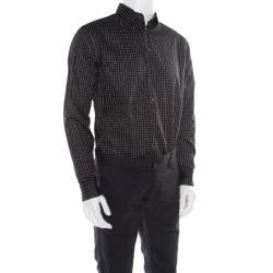 Giorgio Armani Black Misplaced Square Printed Cotton Button Front Shirt L
