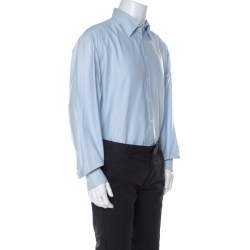 Giorgio Armani Pale Blue Striped Cotton Button Front Shirt XXL 