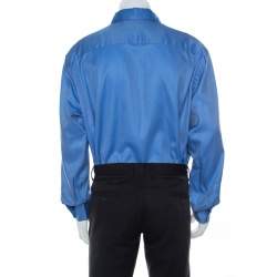 Pre Owned Giorgio Armani Classico Blue Diagonal Pin Stripe Cotton Full Sleeve Shirt 3XL