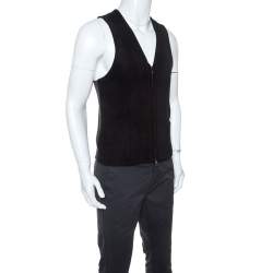 Pre Owned Giorgio Armani Black & Grey Wool Blend Vest L