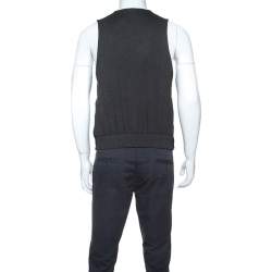 Pre Owned Giorgio Armani Black & Grey Wool Blend Vest L
