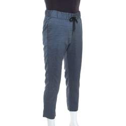 Pre Owned Giorgio Armani Grey Fantasia Striped Linen Seersucker Trousers S