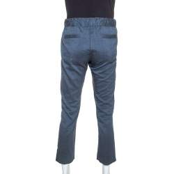 Pre Owned Giorgio Armani Grey Fantasia Striped Linen Seersucker Trousers S