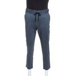 Pre Owned Giorgio Armani Grey Fantasia Striped Linen Seersucker Trousers S