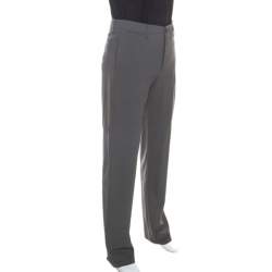 Pre Owned Giorgio Armani Grey Wool Straight Fit Trousers M  