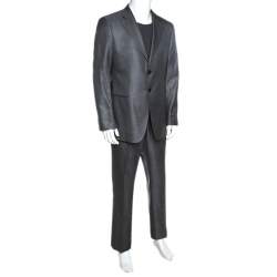 Giorgio Armani Grey Wool Silk Blend Trader Blu Suit 3XL