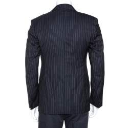 Giorgio Armani Dark Blue Pinstripe Wool Three Buttoned Blazer L