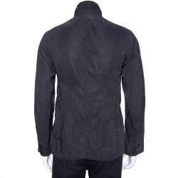 Giorgio Armani Slate Grey Linen Cotton Zip Front Overcoat S