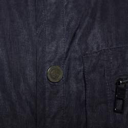 Giorgio Armani Slate Grey Linen Cotton Zip Front Overcoat S