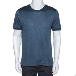 Giorgio Armani Steel Blue Silk Crew Neck T-Shirt XL
