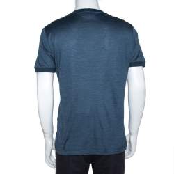 Giorgio Armani Steel Blue Silk Crew Neck T-Shirt XL