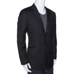 Pre Owned Giorgio Armani Black Pinstripe Wool Two Buttoned Blazer L