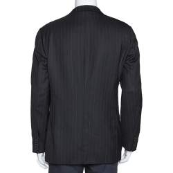 Pre Owned Giorgio Armani Black Pinstripe Wool Two Buttoned Blazer L